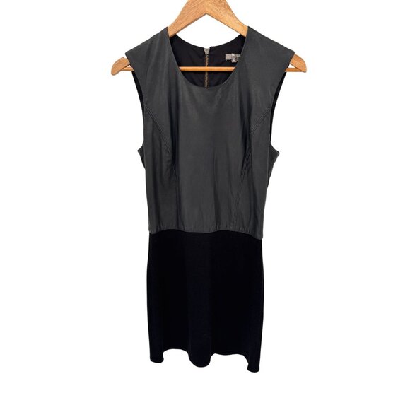 Helmut Lang Gala Combo Dress Womens Large Black Lamb Leather Exposed Zipper FLAW - Picture 1 of 7